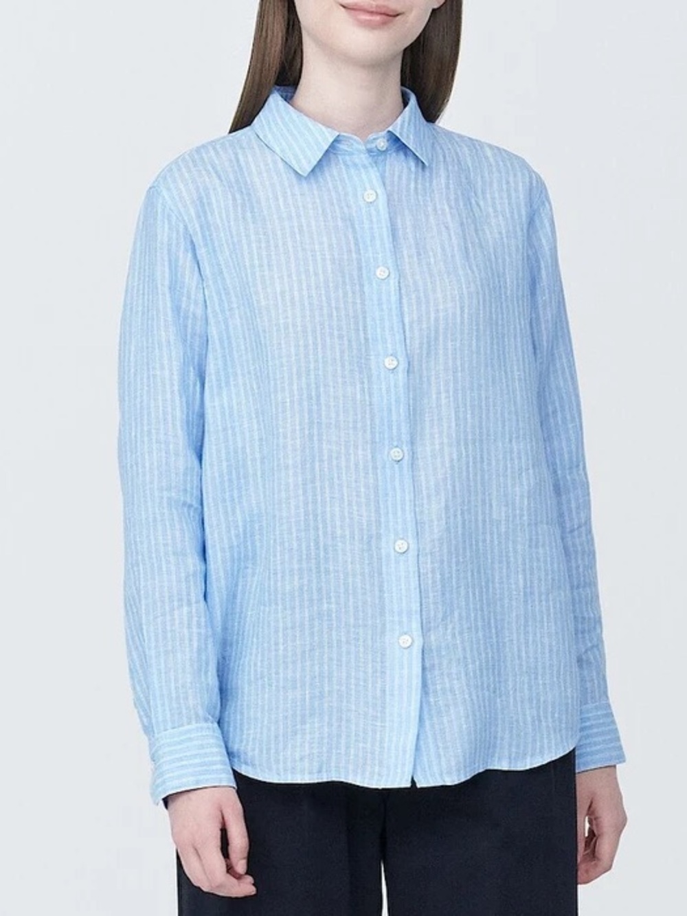 Muji washed linen long sleeve shirt M stripe button up timeless old money preppy